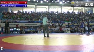 Semifinal - Freestyle Wrestling 74 kg - J. KVELASHVILI (GEO) vs S. TAKATANI (JPN) - Tashkent 2014