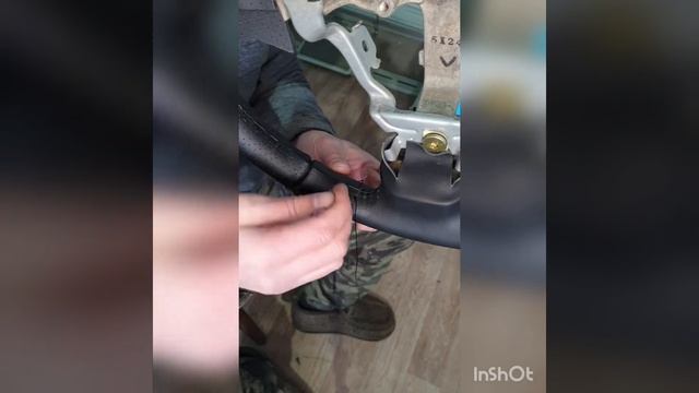 перетяжка руля экокожей, шов ёлочка