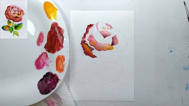 Как нарисовать розу акварелью. Акварель для начинающих смотреть онлайн