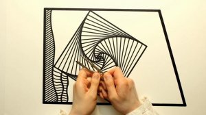 4K Drawing abstract black and white trapezoid with spiral pattern and random lines inside