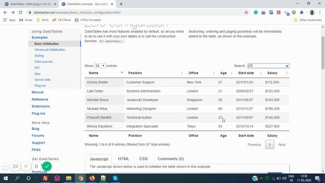 DataTables | DataTable JS | DataTable Basic Example | DataTable JS Zero Configuration