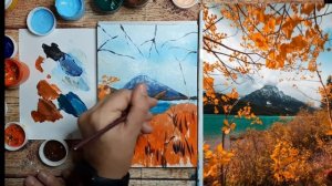 Рисую акрилом | Урок живописи | Как нарисовать осенний пейзаж акриловыми красками.