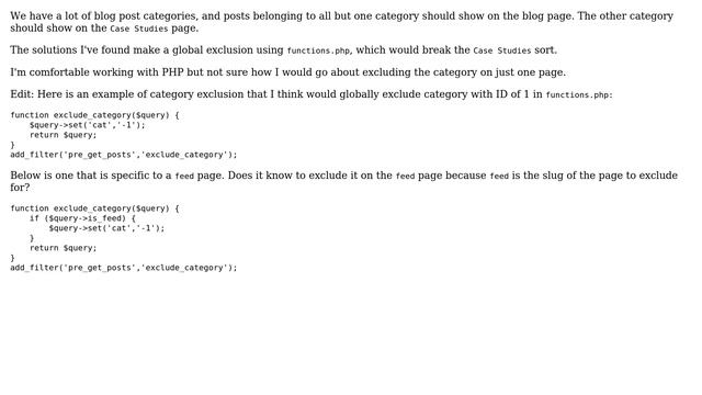 Wordpress: Exclude posts in a category on one page but show those posts on a different page смотреть онлайн