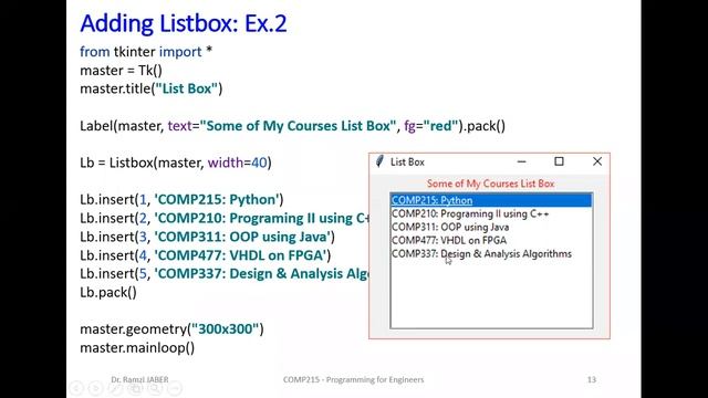 Lecture 19 GUI Frame Listbox Menu