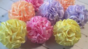 Пушистые шарики из атласной ленты 🌸 Резинки для волос 🌸 Цветы
