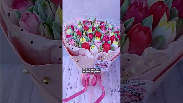 Тюльпаны из зефира, Зефирный букет.Обучение тюльпаны.Обучение зефирная флористика. #зефирныетюльпан