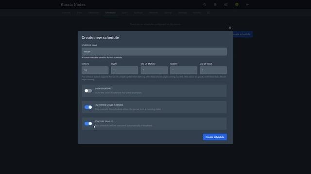 Как Правильно НАСТРОИТЬ Schedule На RussiaNodes / Настройка РАСПИСАНИЯ Выполнения Задач БЕЗ Плагино
