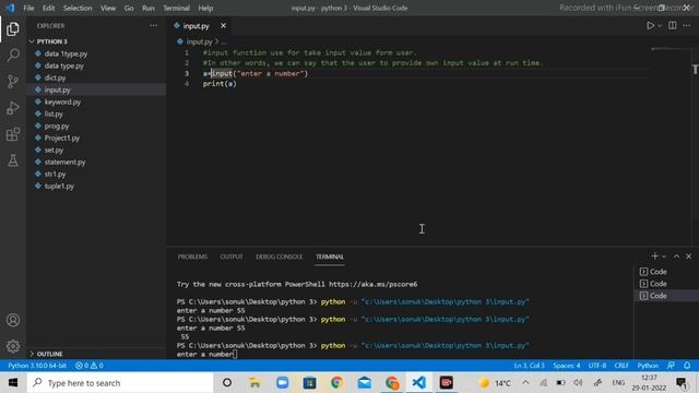 #8Python Course || Python Input Function || How to take data from user using python|| Code learner