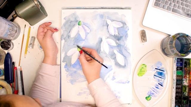 Рисуем весенний букетик акварелью. смотреть онлайн