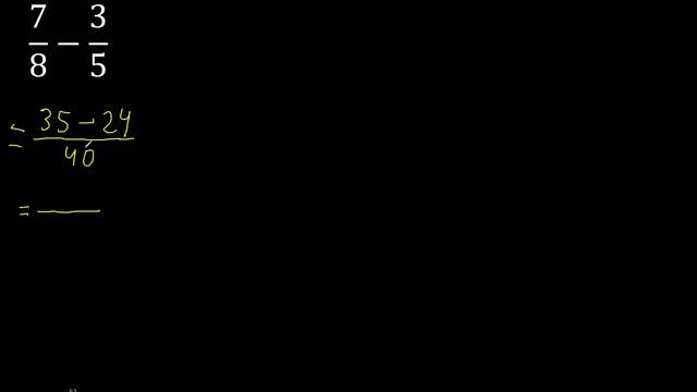 7/8 menos 3/5 , Resta de fracciones 7/8-3/5 heterogeneas , diferente denominador смотреть онлайн