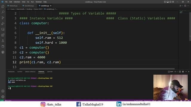 #5 Types of Variables (Instance & Class Variables) in Python | Object Oriented Programming #2023