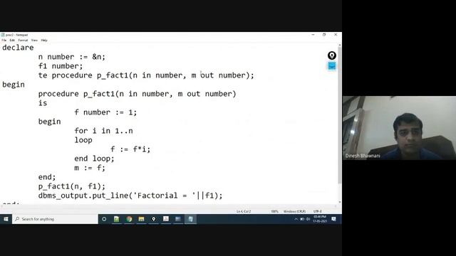 DBMS LAB 9.2 : Procedures, Functions and Packages in PL/ SQL | Dinesh Bhawnani | BIT DURG | CSVTU