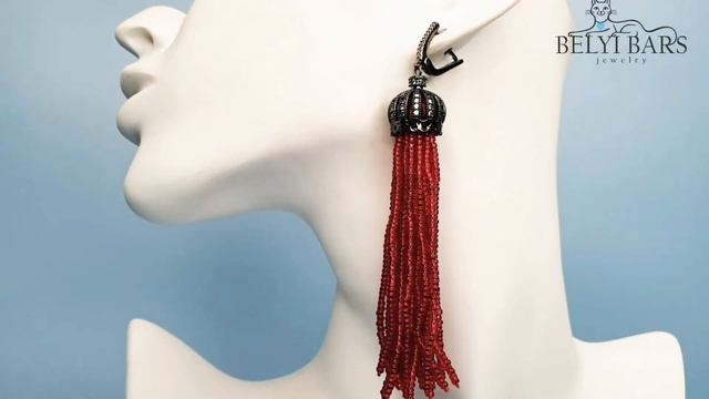 Серьги кисточки красные из бисера