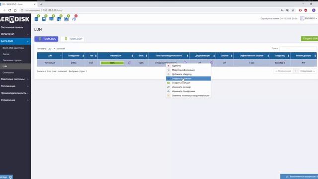 AERODISK ENGINE_ Настройка LUN (RDG)