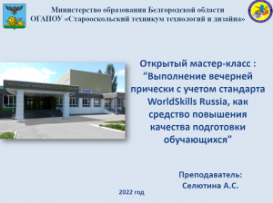 Мастер-класс "Выполнение вечерней прически с учетом стандарта WorldSkills Russia"