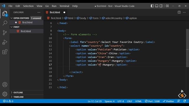 HTML Select and Option Element - Lecture # 26 - Html5 CSS3 Tutorial in Hindi - codefromstart