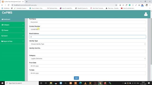 Curfew e-Pass Management System using PHP and MySQL | Curfew e-Pass Management Project in PHP