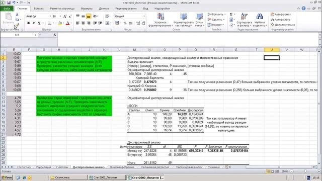 Математическая статистика. Работа №4. Дисперсионный анализ