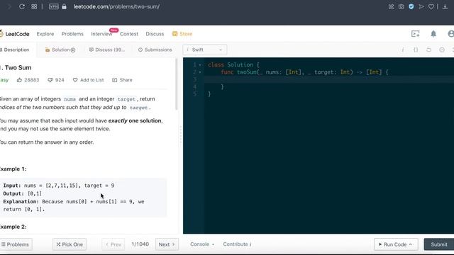 Leetcode 1: Two Sum - Swift Programming Language