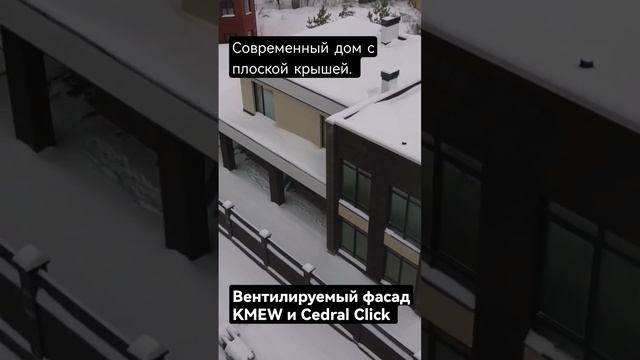 Вентилируемый фасад KMEW и Cedral Click. Современный дом с плоской крышей на краю леса.