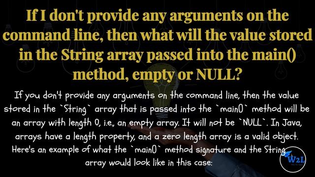 What will the value stored in the string array pass into the main() method, empty or Null? смотреть онлайн