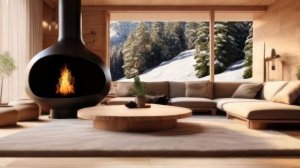 В доме уютный камин, а за окном сильная метель.Зимняя атмосфера.