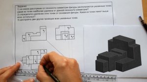 Три проекции точек на поверхности фигуры  Расположение точек на проекциях сложной фигуры