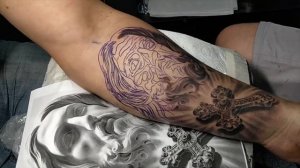Timelapse Tattoo. Процесс нанесения татуировки. Иисус.