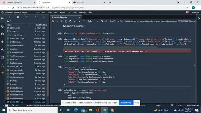 Deploying an XGBoost model with Sagemaker for regression then tuning the hyperparameters.