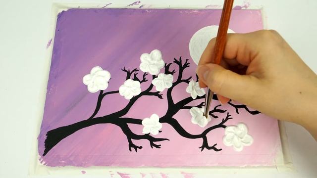 Пейзаж Весеннее цветущее дерево! Легкая акриловая живопись