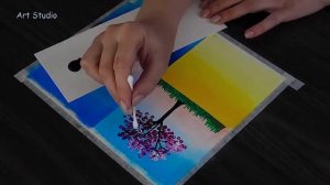 Four Seasons Drawing with Oil Pastels - Step by Step