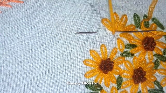 Hand Embroidery :   Lazy Daisy Stitch for cushion cover design.
