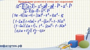 Произведение разности и суммы двух выражений, разность квадратов