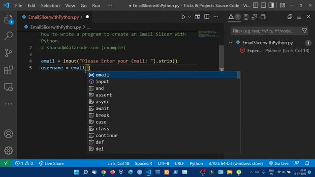 How to Create Email Slicer with Python Programming || Python Tutorial in Hindi