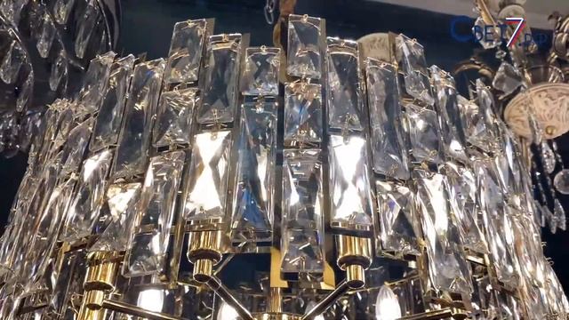 Подвесная золотая люстра с хрусталём Divinare Medea 1684/01 LM-10 смотреть онлайн