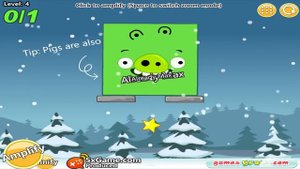 Angry Birds Pigs Out vs Kick Out Green Pigs - HUGE ROUND BIRD ROLLING TO SMALL TRIANGLE PIGS!