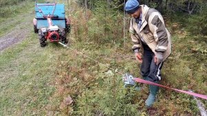 испытание на мотоблоком вытаскивать ручная барабанная лебедка  2 часть .motor cultivator