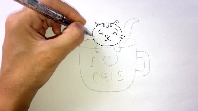 Как нарисовать Котенка в крушке ♥ How to draw a kawaii cat ♥ I LOVE CAT смотреть онлайн