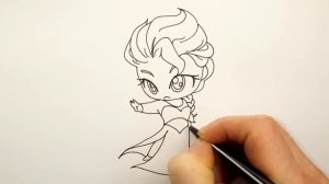 Как Нарисовать Эльзу (чиби) из Холодное Сердце поэтапно | Рисуем Эльзу | Уроки рисования