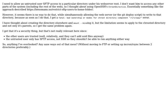 Using sftp ChrootDirectory while giving other users write access to the same directory смотреть онлайн