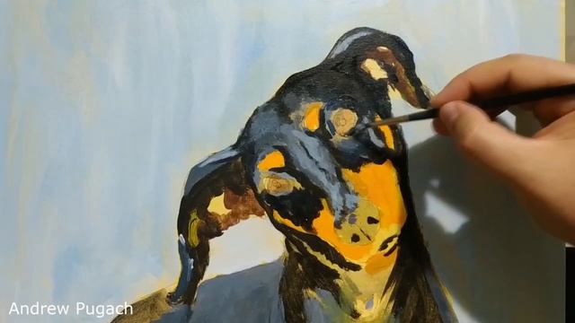 Рисуем акрилом таксу - Нow to paint a dachshund with acrylics - Andrew Pugach смотреть онлайн