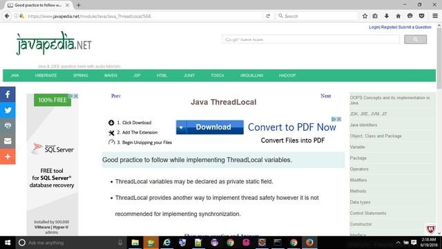 Good practice to follow while implementing ThreadLocal variables.
- javapedia.net смотреть онлайн