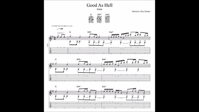 Lizzo: Good As Hell with tablature/sheet music for solo fingerstyle guitar смотреть онлайн