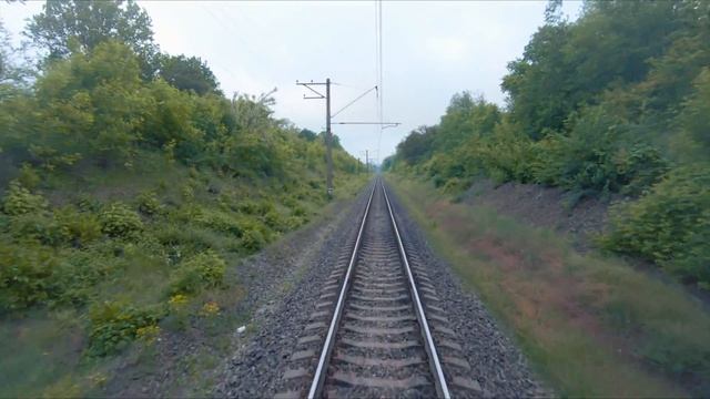 Однопутный участок Запорожье Левое - Запорожье2. Вид из кабины машиниста.