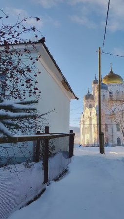 Снег, храм Вознесения Господня, рябина