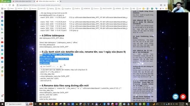 07 - Quy trình chuyển datafile khi bị đầy 100% | Trần Văn Bình Oracle Database Master смотреть онлайн