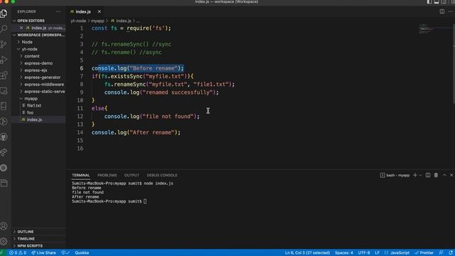 NodeJS Tutorial: FS Module - Rename File | How to rename file in Node.js? Rename file in NodeJS