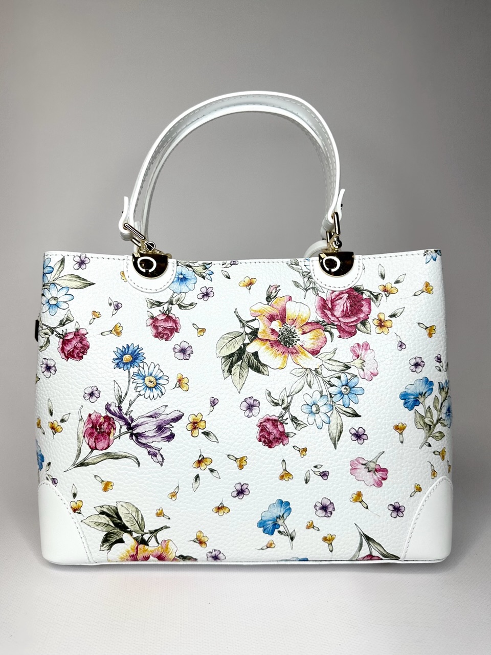 Белоснежная женская деловая сумка формата а4 нежный цветочный принт Vera Pelle из Италии для MARIE