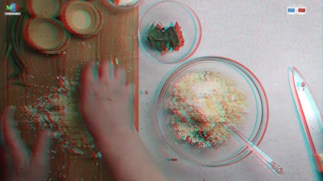 3D stereo red-cyan Тарталетки с печенью трески сыром и яйцом. Мальковский Вадим