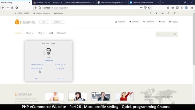 #26 PHP Ecommerce website development | Profile styling 2 | MVC OOP - Quick programming